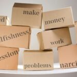 mental health problems written on cardboard boxes